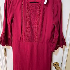 Draper James Lace Panel Dress Size 10 💗 Berry Pink Bell Sleeve